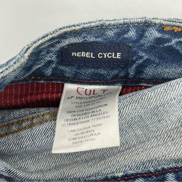 Cult Of Individuality Jeans Men 32x34 Blue Ribbed Stacked Rebel Cycle Distressed - Picture 3 of 10